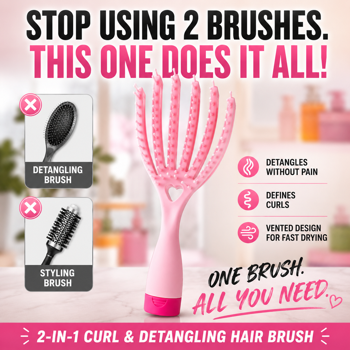2-in-1 Curler & Detangling Hair Brush