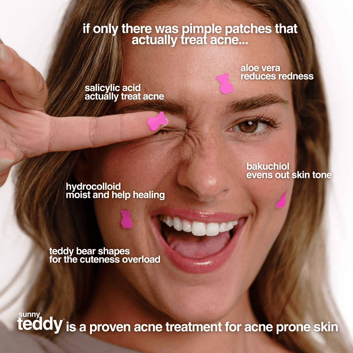 Cute Teddy Acne & Pimple Patchs  - Pink Teddies
