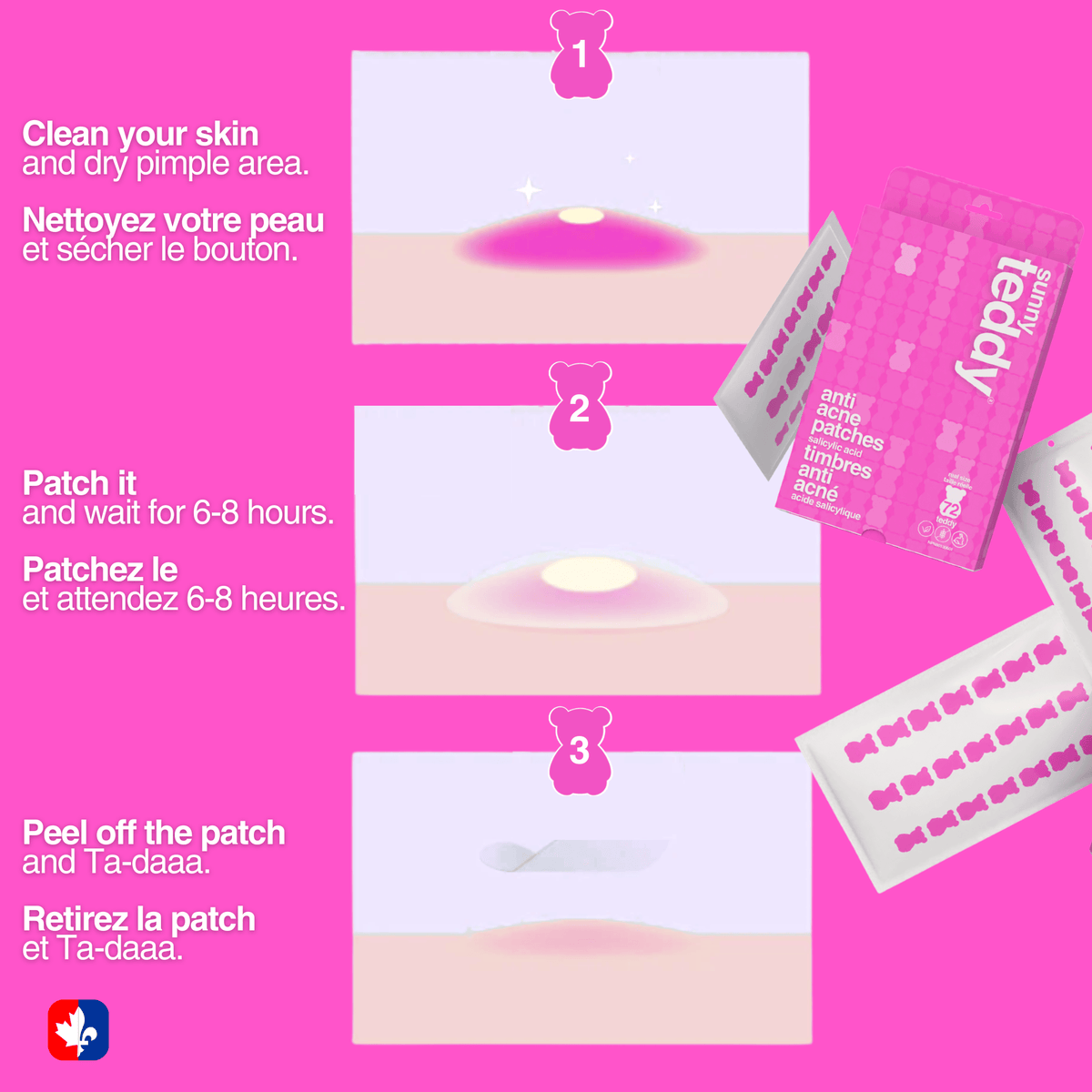 Cute Teddy Acne & Pimple Patchs  - Pink Teddies