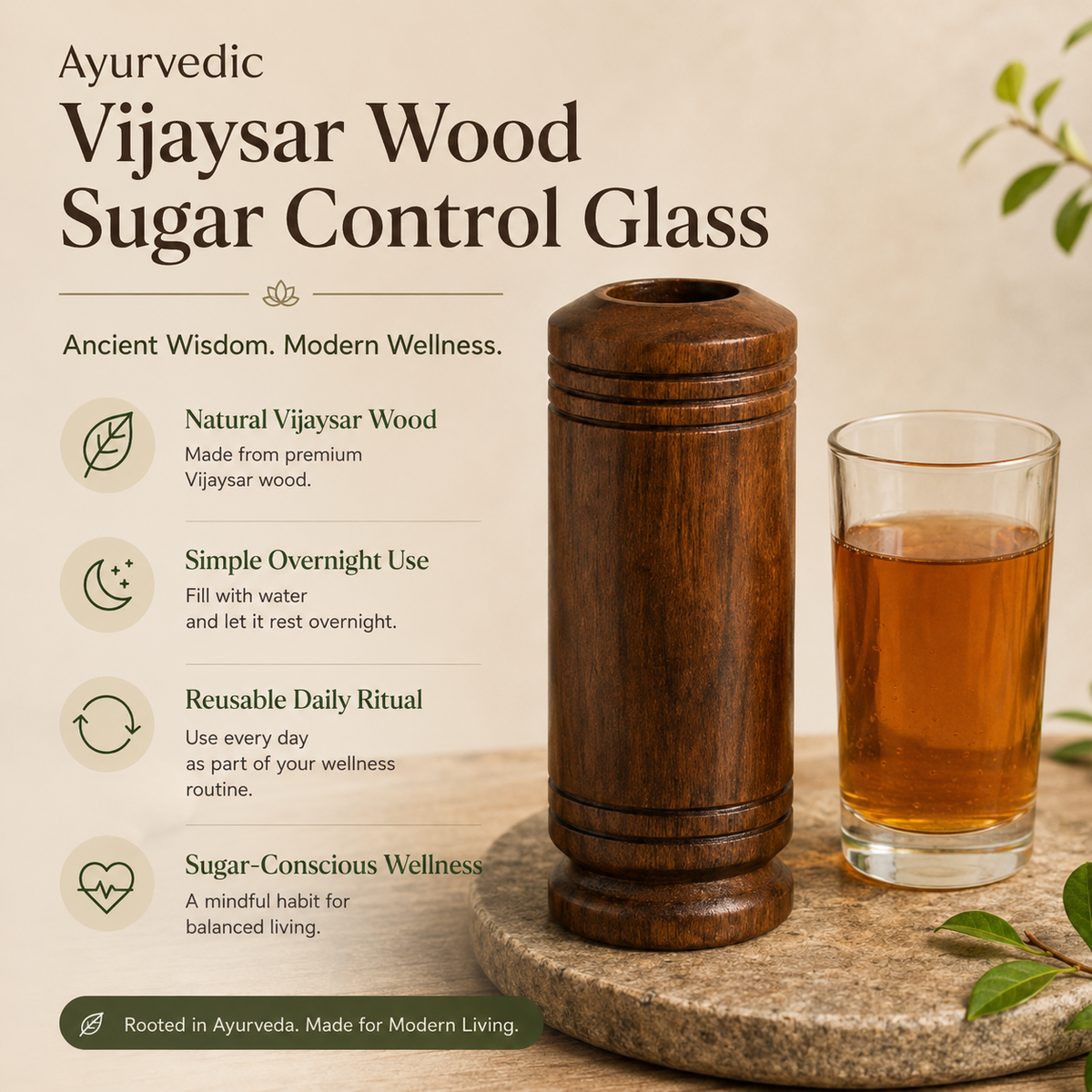 🌿Ayurvedic Vijaysar Wooden Sugar Control Glass ✨