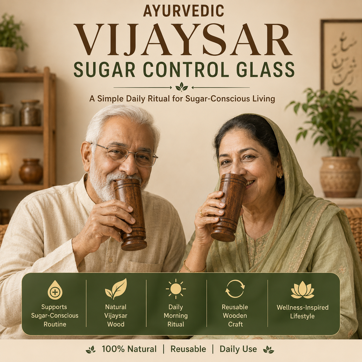 🌿Ayurvedic Vijaysar Wooden Sugar Control Glass ✨