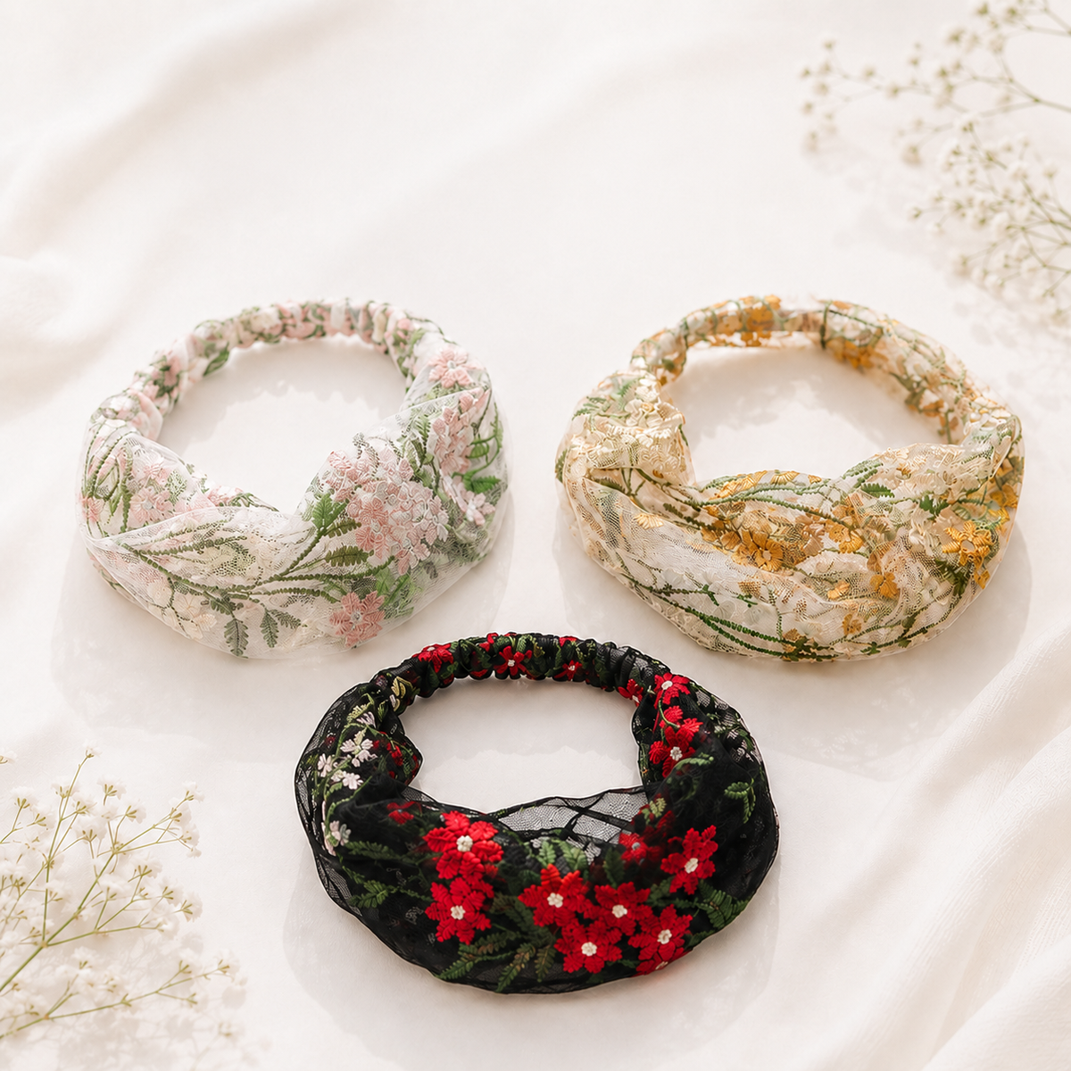 Floral Embroidered Mesh HairBand