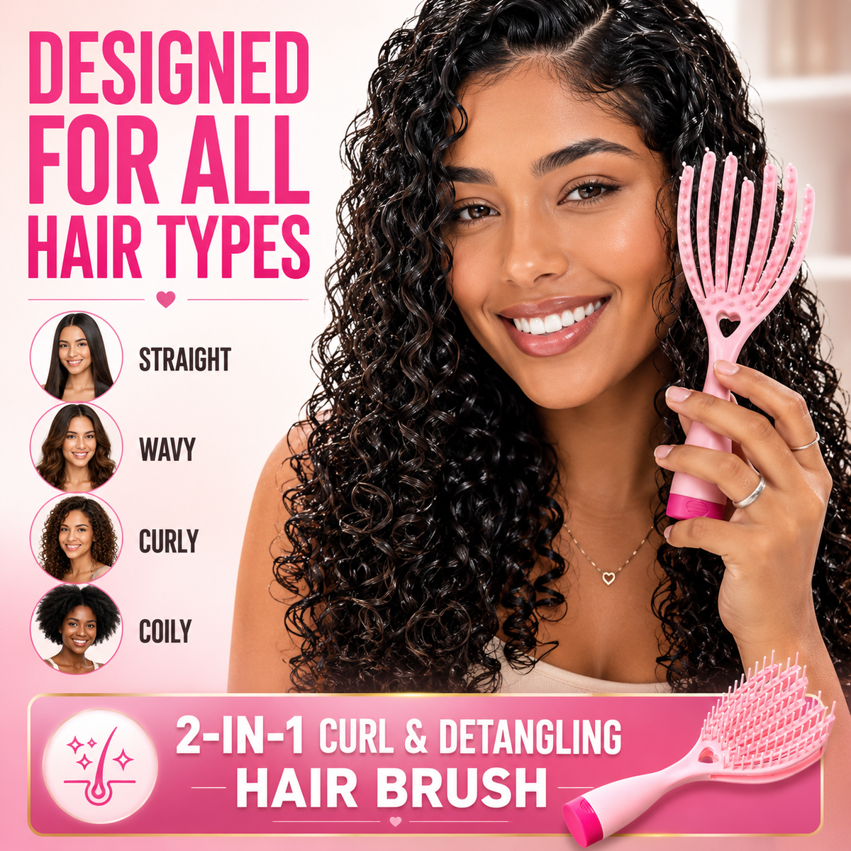 2-in-1 Curler & Detangling Hair Brush