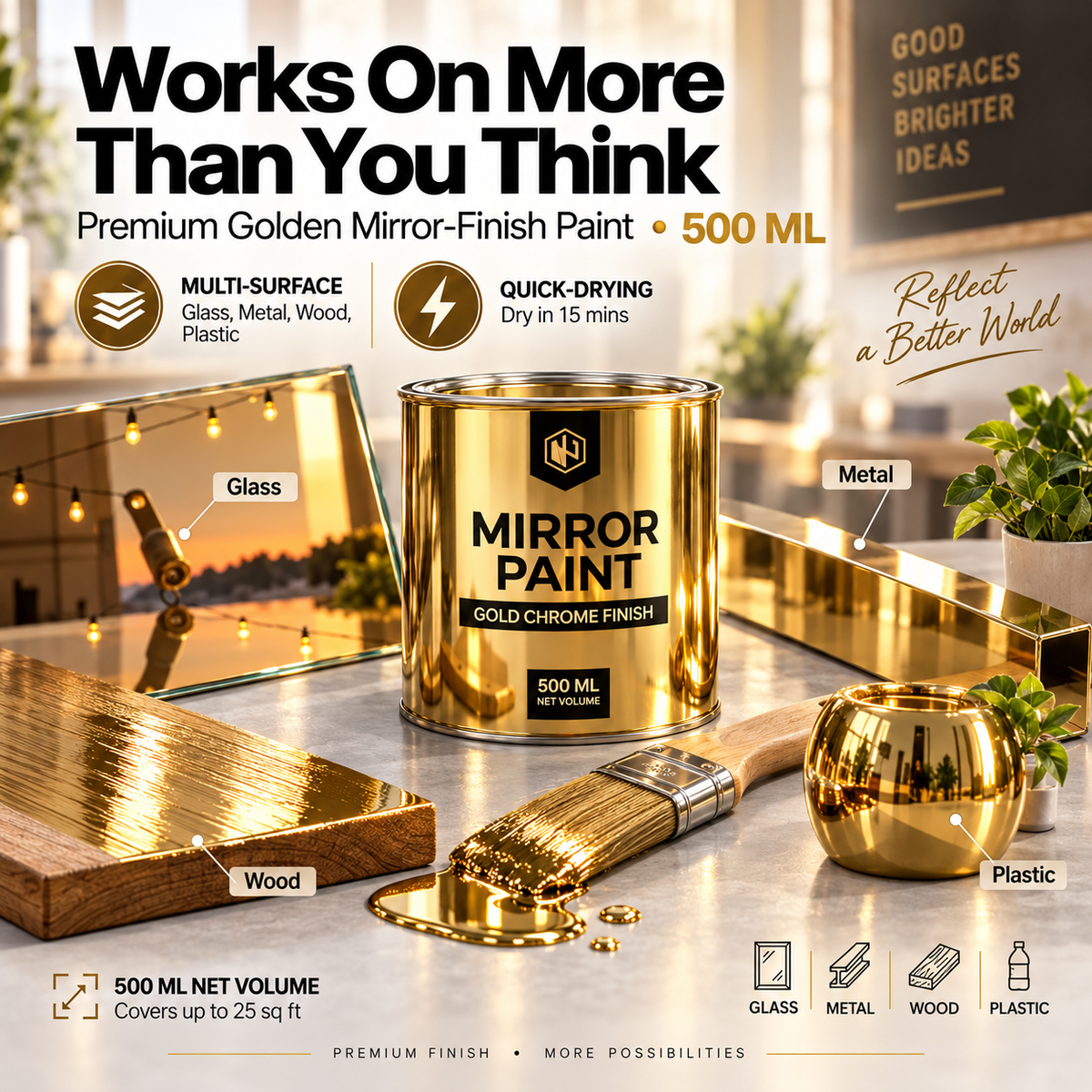 Premium Golden Mirror Finish Paint.