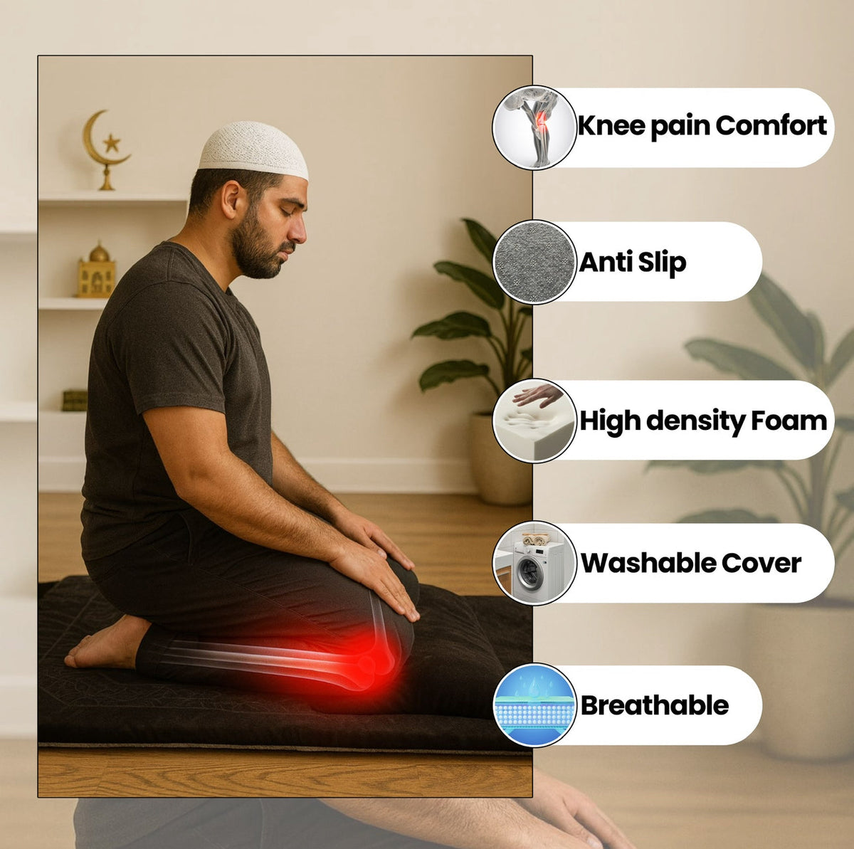 Sajood  Relief Prayer Mat – Extra Large Islamic Rug for Knee & Joint Support