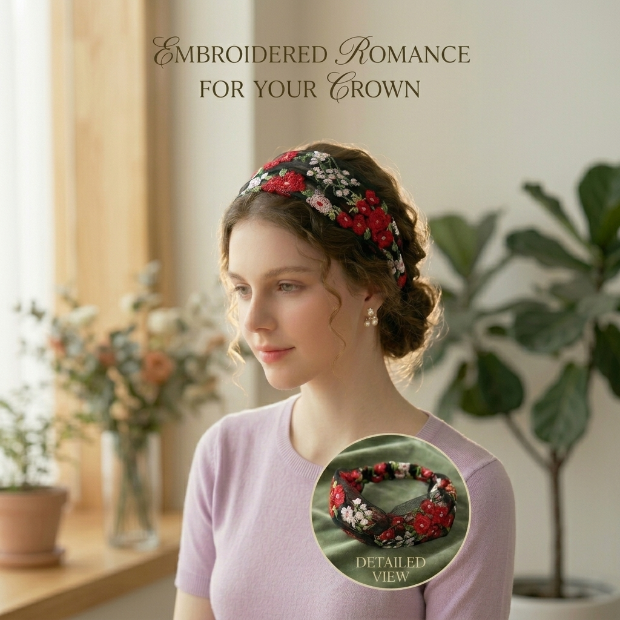 Floral Embroidered  Hairband